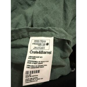 Crate & barrel duck green linen flat fitted 2 shams queen sheet set
